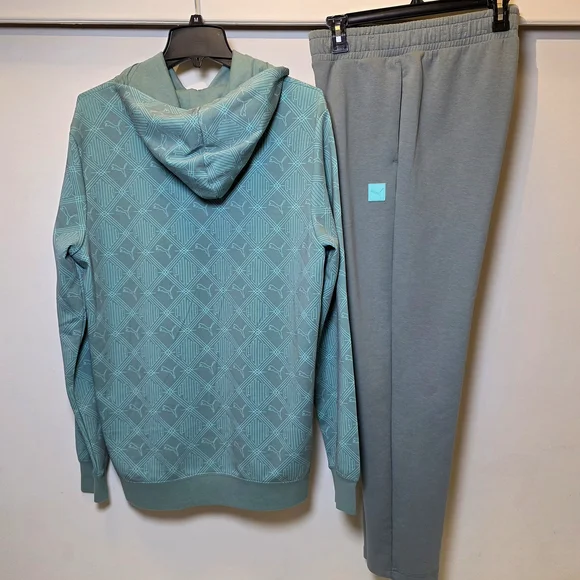 Puma Logo Teal Green Hoodie and Sweatpant Joggers Set - Picture 2 of 4